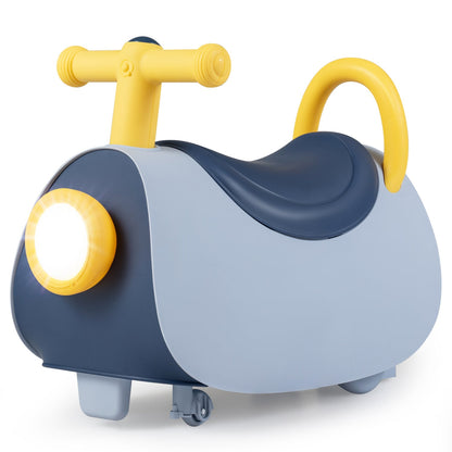 Kids push car ride-on toy in blue-gray with yellow push handle and back arch on Tampa Home & Garden Store
