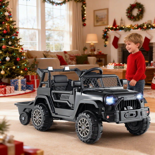 Kids Ride On UTV Car with Detachable Trailer 12V Battery Powered Ride On Truck - Tampa Home & Garden Store