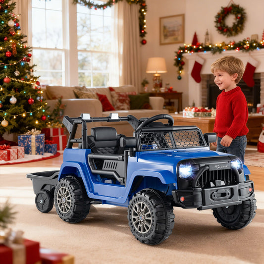 Kids Ride On UTV Car with Detachable Trailer 12V Battery Powered Ride On Truck - Tampa Home & Garden Store