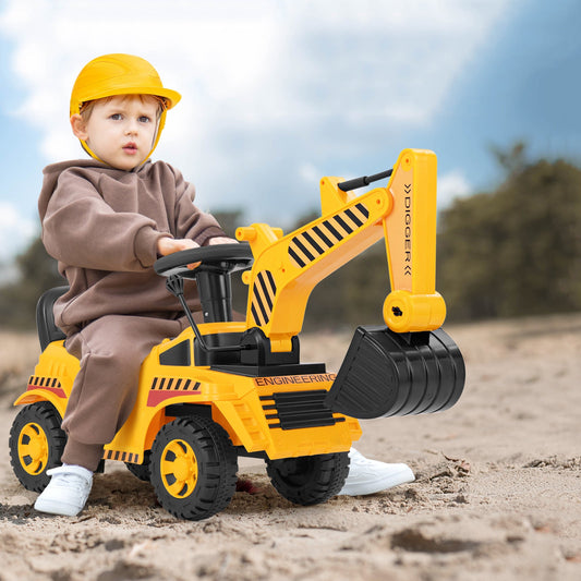 Kids Ride on Excavator with Adjustable Shovel-Yellow - Tampa Home & Garden Store