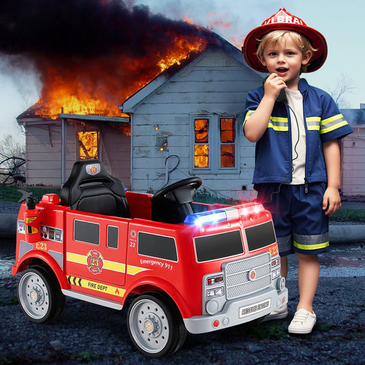 Kids Ride on Fire Truck with Remote Control and Extinguisher-Red - Tampa Home & Garden Store