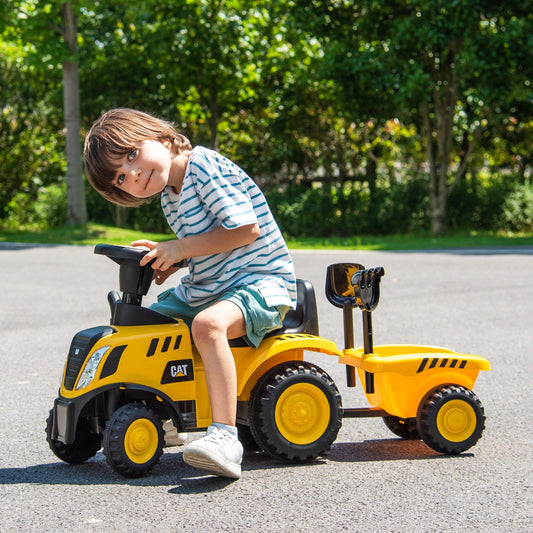 Kids Ride on Tractor Licensed Caterpillar with Detachable Trailer No Power-Yellow - Tampa Home & Garden Store