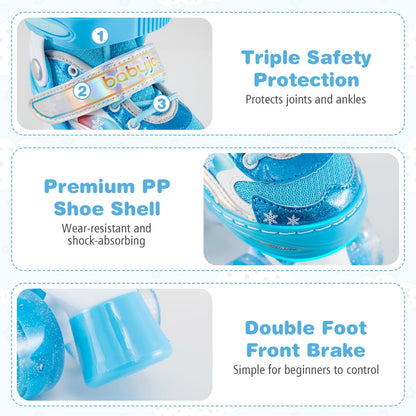 Kids Roller Skates 4 Sizes Adjustable with Light-up Wheels for Toddler Aged 3-4 (XS)