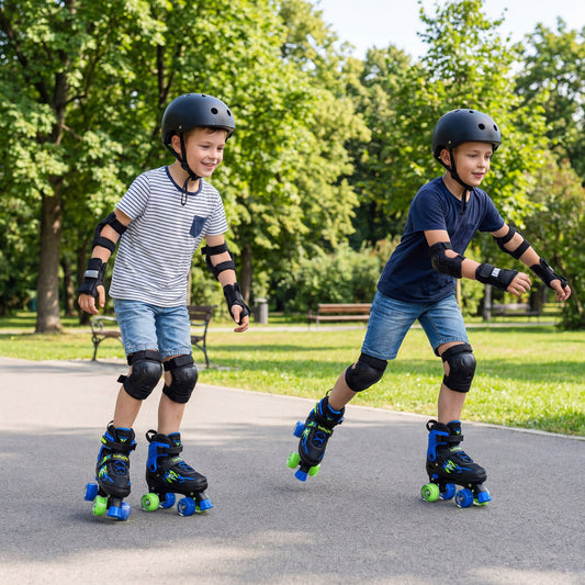 Kids Roller Skates for Girls Boys 4 Sizes Adjustable Quad Skates with Light-up Wheels for Outdoor