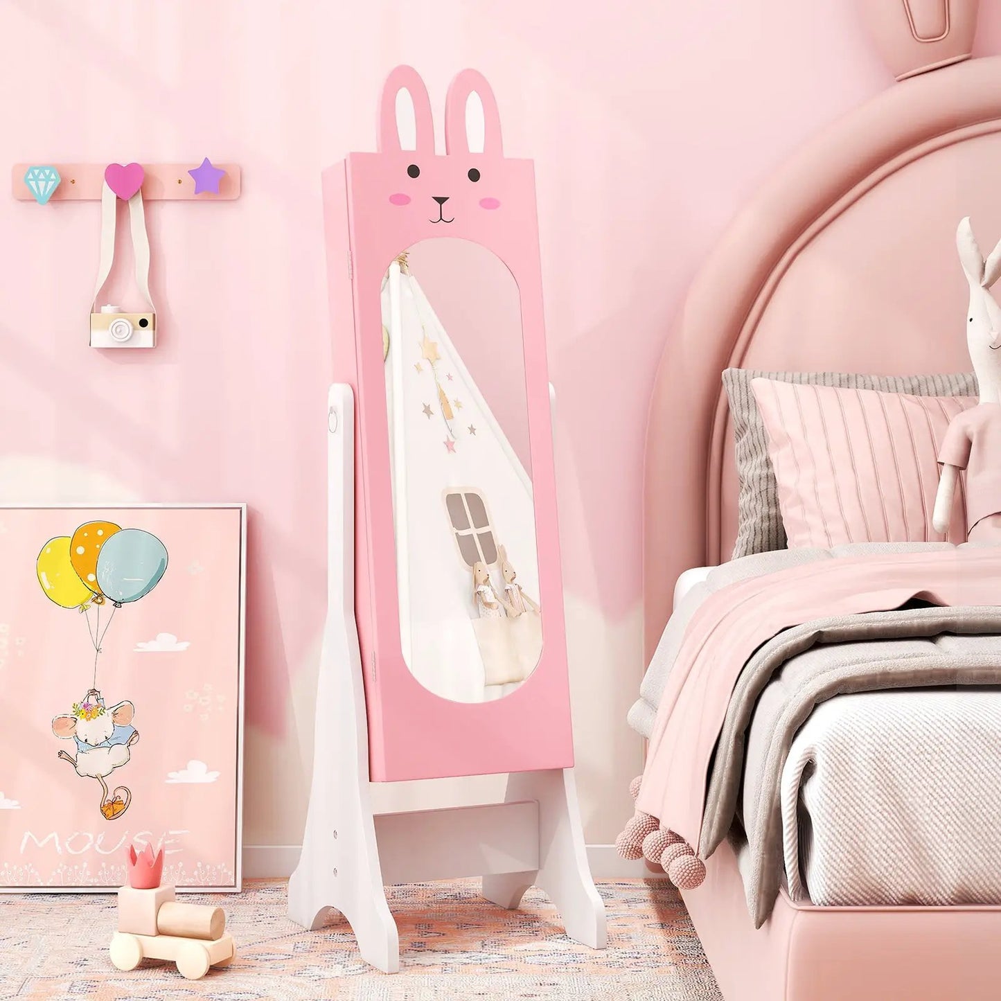 Kids Vanity Set with Mirror Chair Storage White