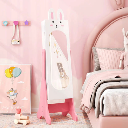 Kids Vanity Set with Mirror Chair Storage White