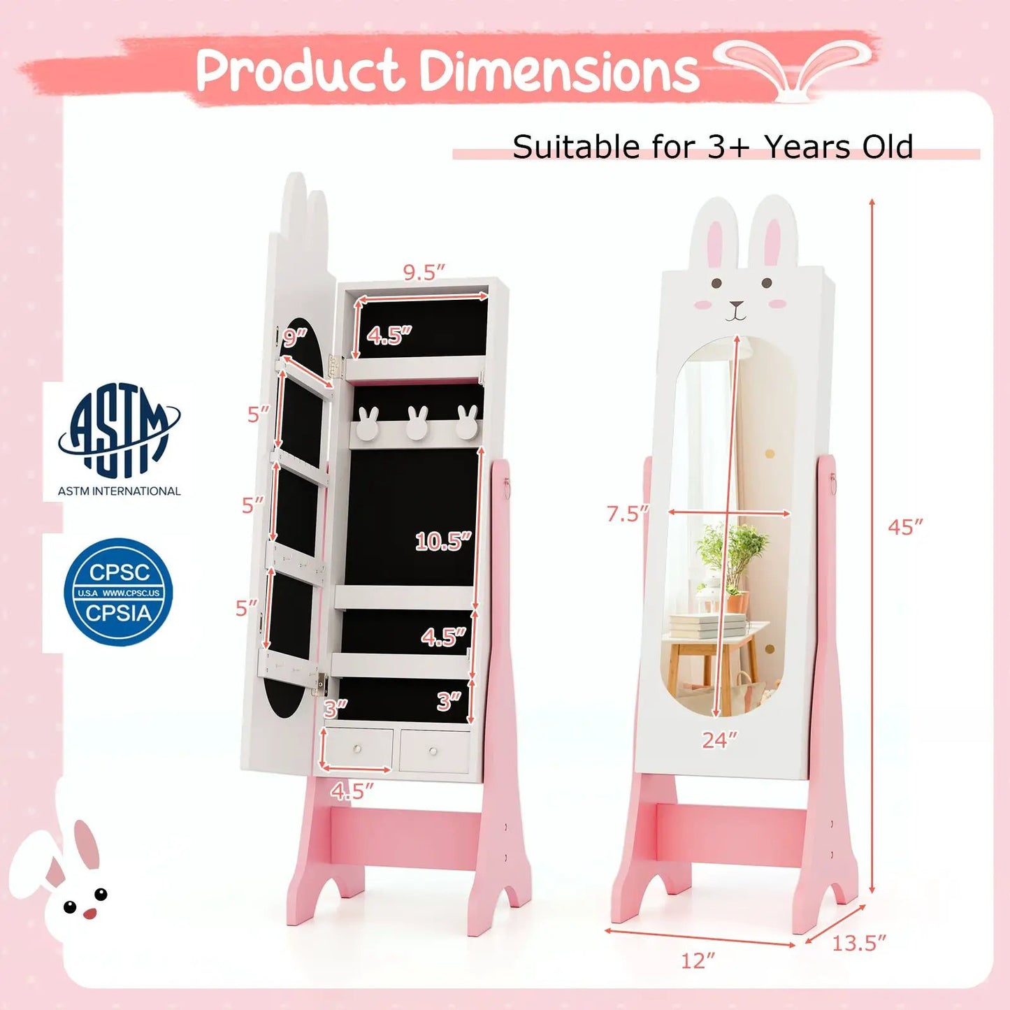 Kids Vanity Set with Mirror Chair Storage White