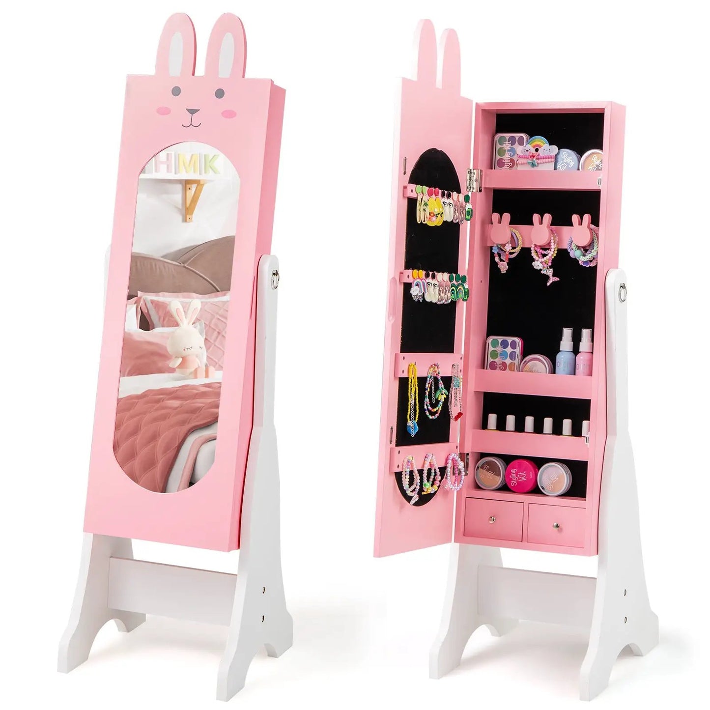 Kids Vanity Set with Mirror Chair Storage White