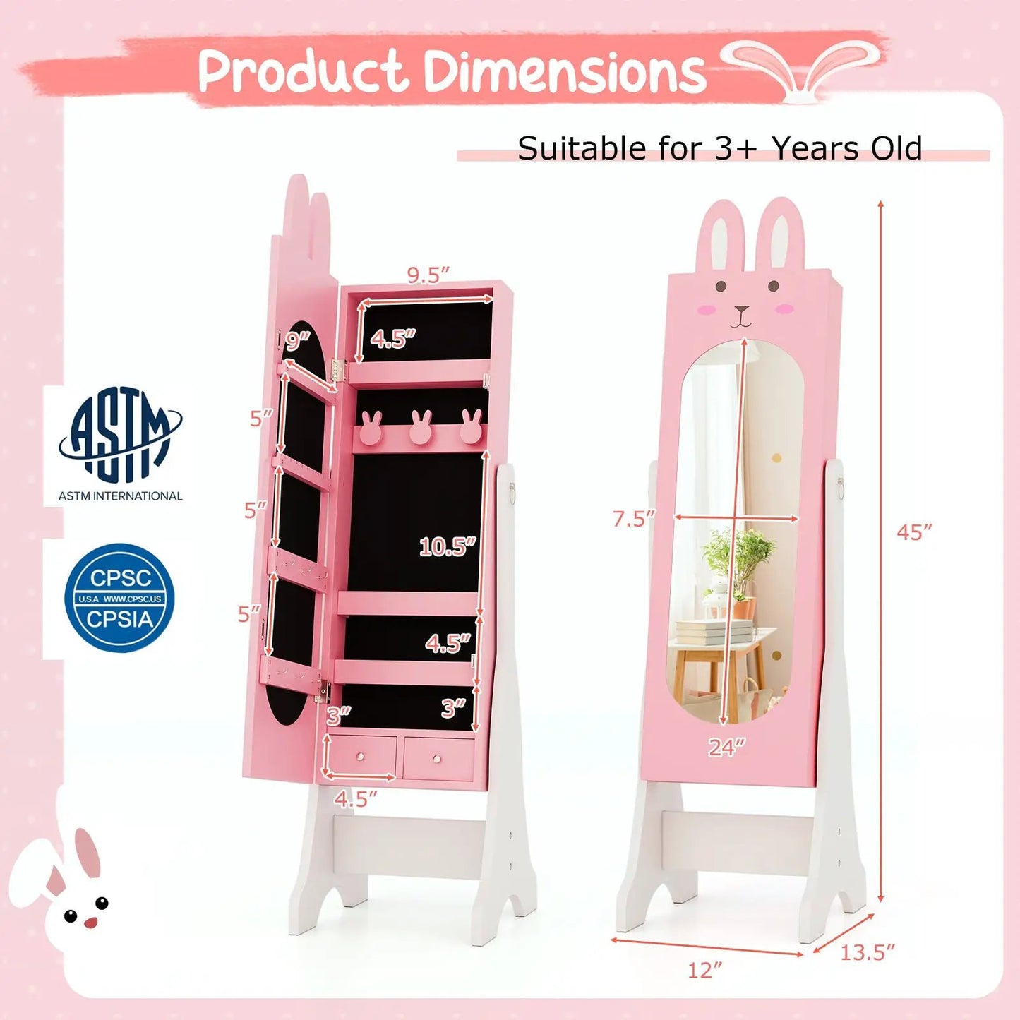 Kids Vanity Set with Mirror Chair Storage White