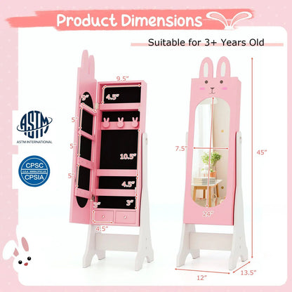 Kids Vanity Set with Mirror Chair Storage White