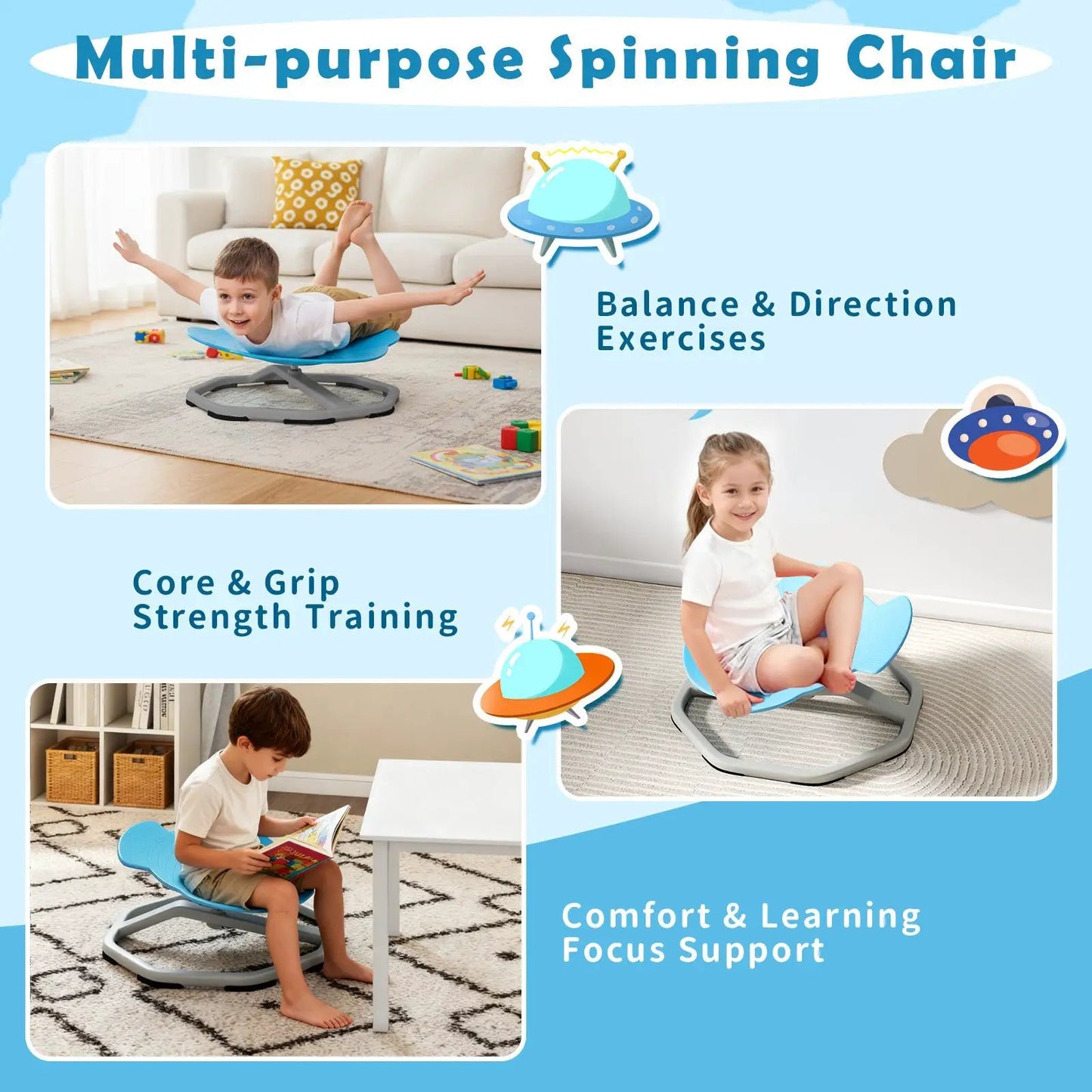 Kids Sensory Swivel Chair 360 Spin with Base