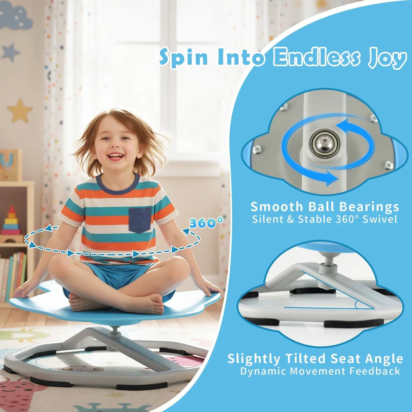 Kids Sensory Swivel Chair 360 Spin with Base