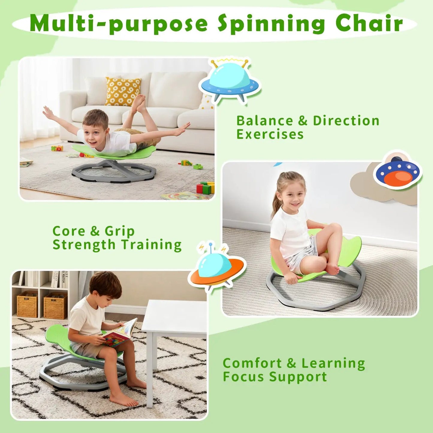 Kids Sensory Swivel Chair 360 Spin with Base