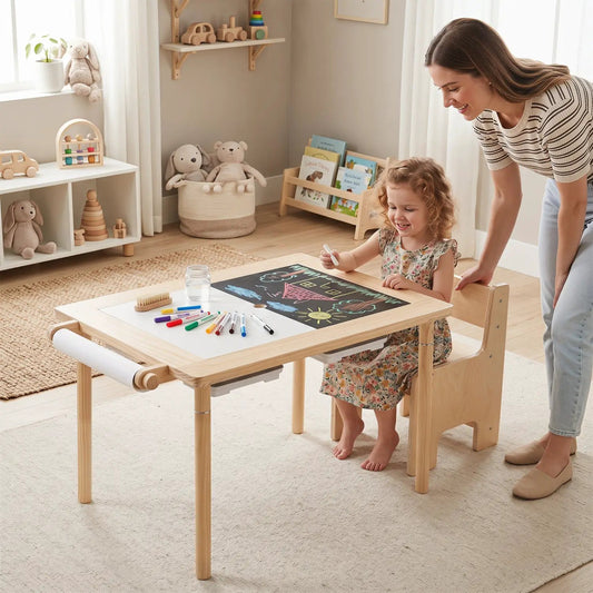 DirectDeals Kids Sensory Table Set with Adjustable Height and 2 Chairs, wooden table on Tampa Home & Garden Store