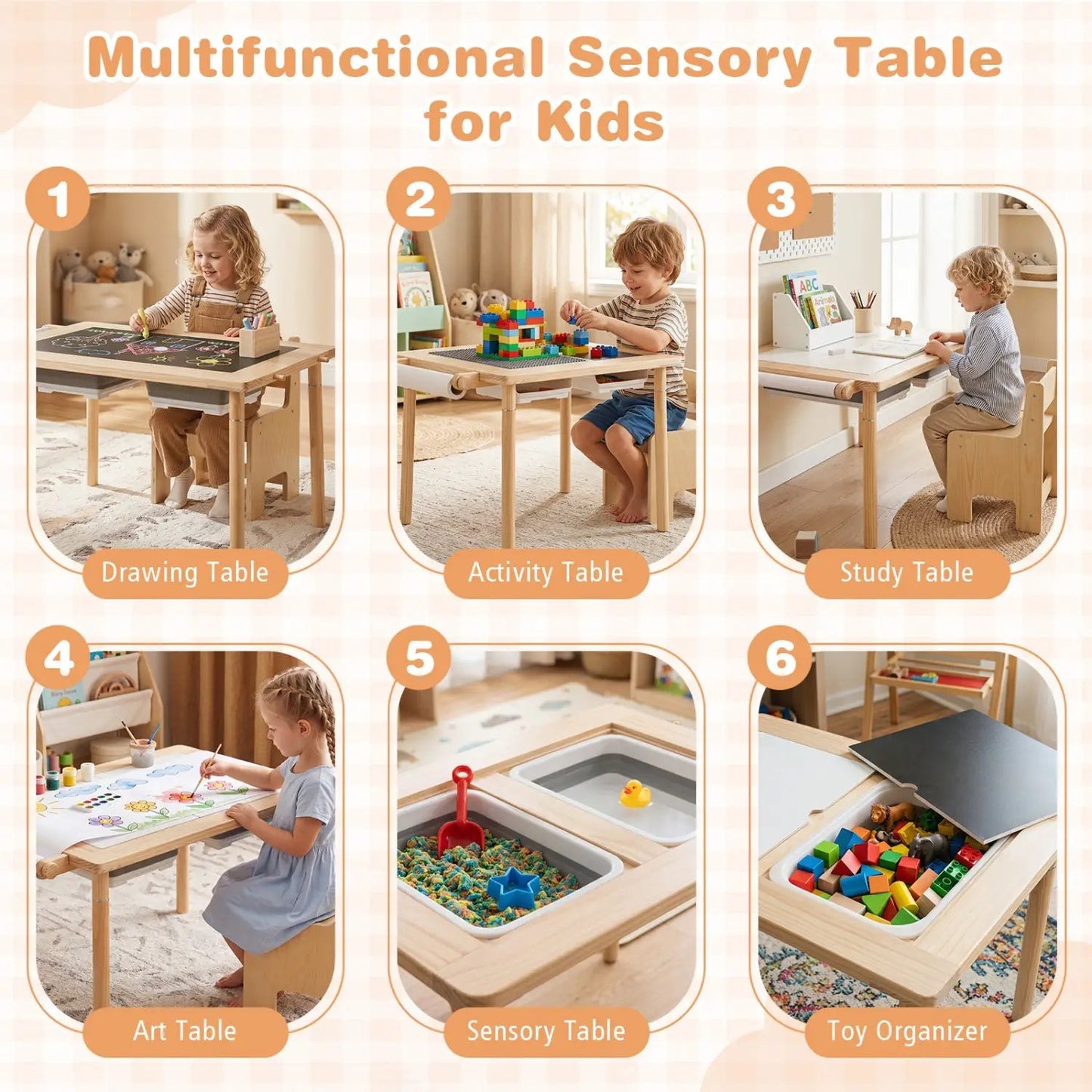 Kids Sensory Table Set Adjustable Height Chairs
