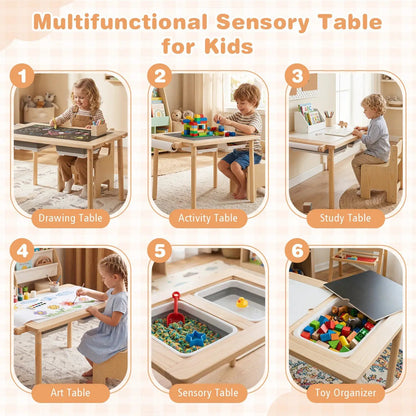 Kids Sensory Table Set Adjustable Height Chairs