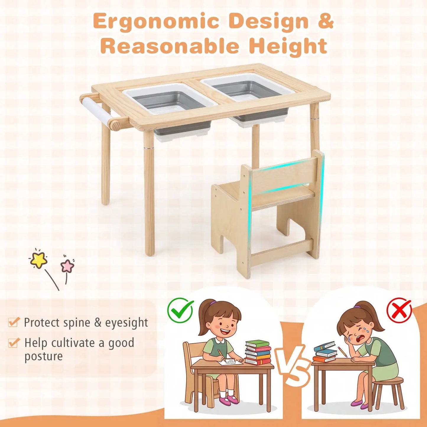 Kids Sensory Table Set Adjustable Height Chairs