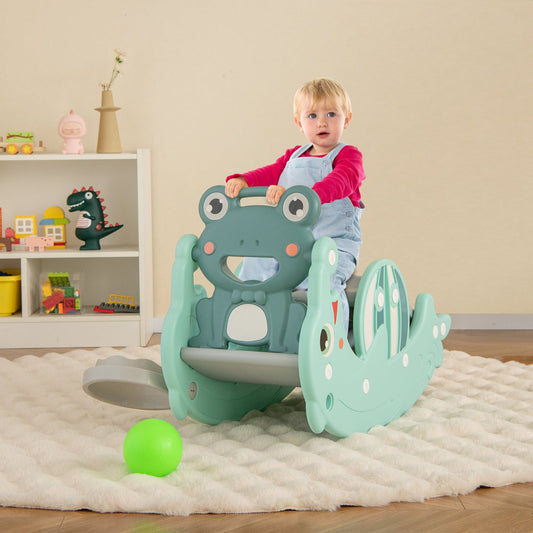3-in-1 Kids Slide Rocking Horse Set Convertible Toddler Slide with Basketball Hoop-Green - Tampa Home & Garden Store