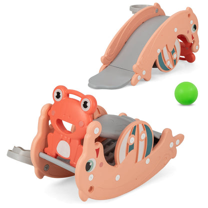 3-in-1 Kids Slide Rocking Horse Set Convertible Toddler Slide with Basketball Hoop-Green