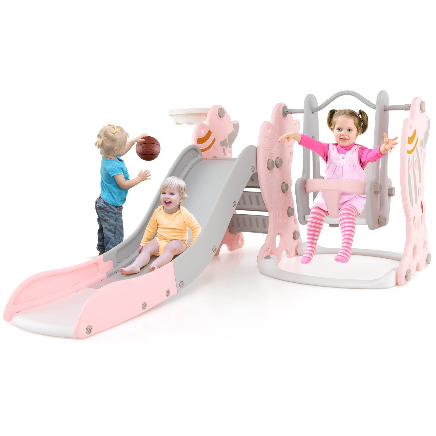 4-in-1 Kids Slide and Swing Set with Basketball Hoop-Blue