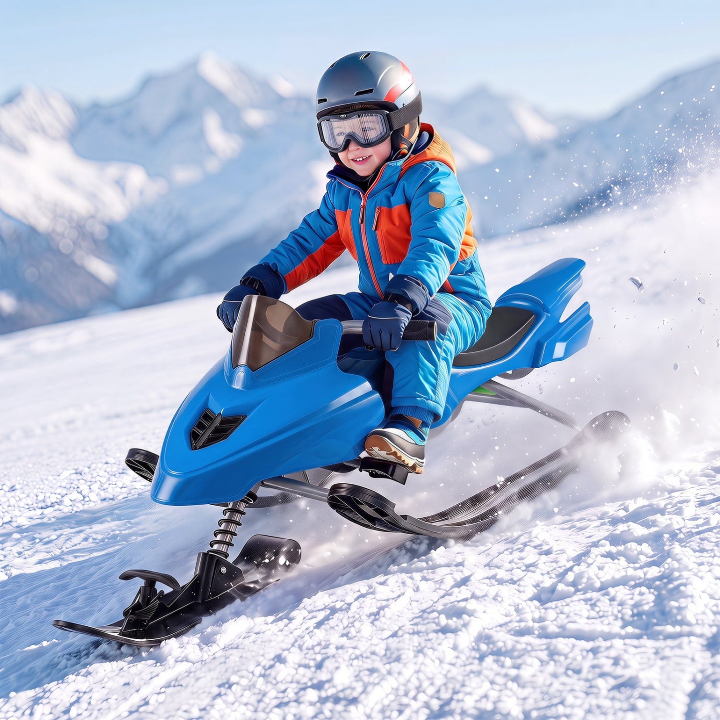 Snow racer sled blue with brakes and steering handle for kids DirectDeals on Tampa Home & Garden Store