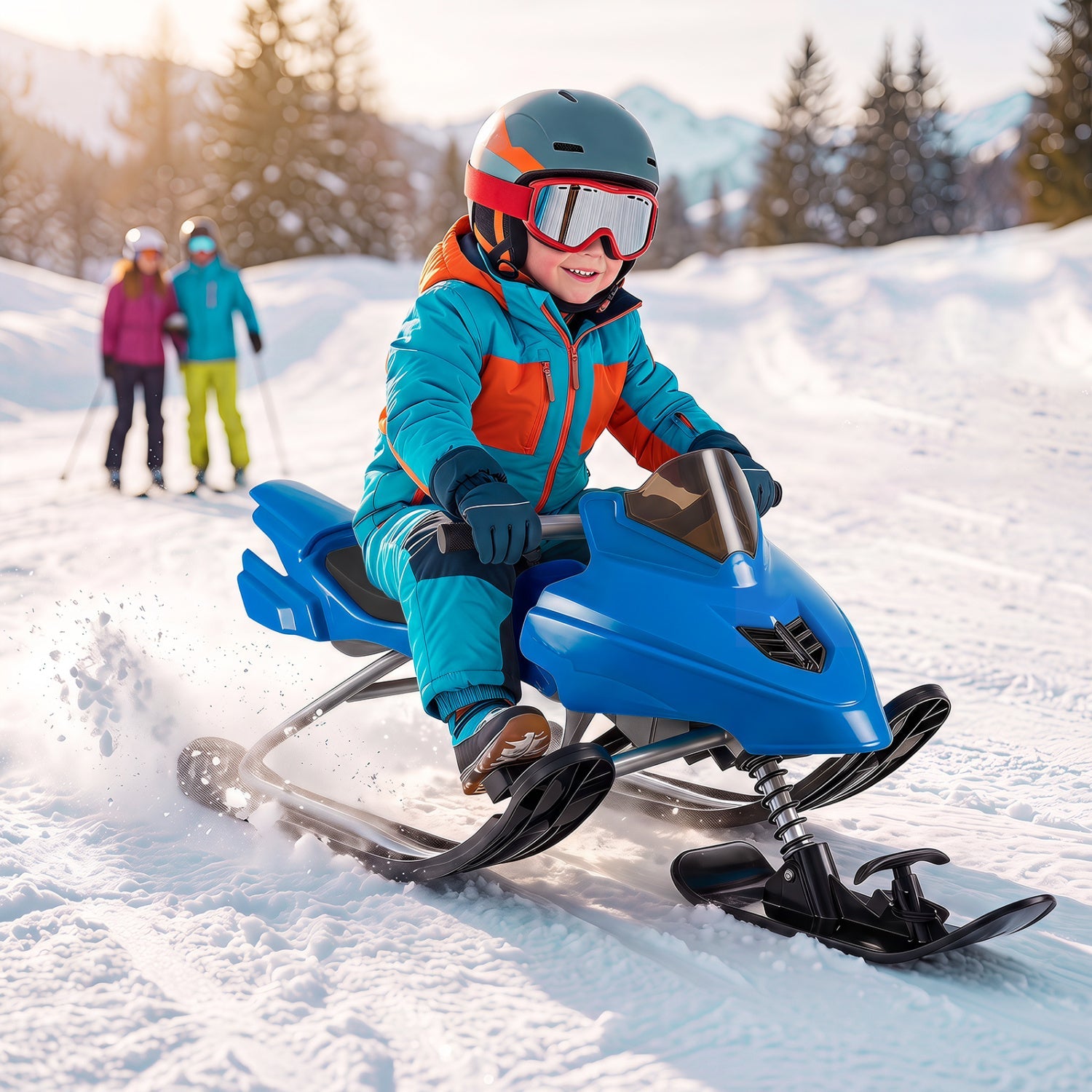 Snow racer sled blue with brakes and steering handle for kids DirectDeals on Tampa Home & Garden Store