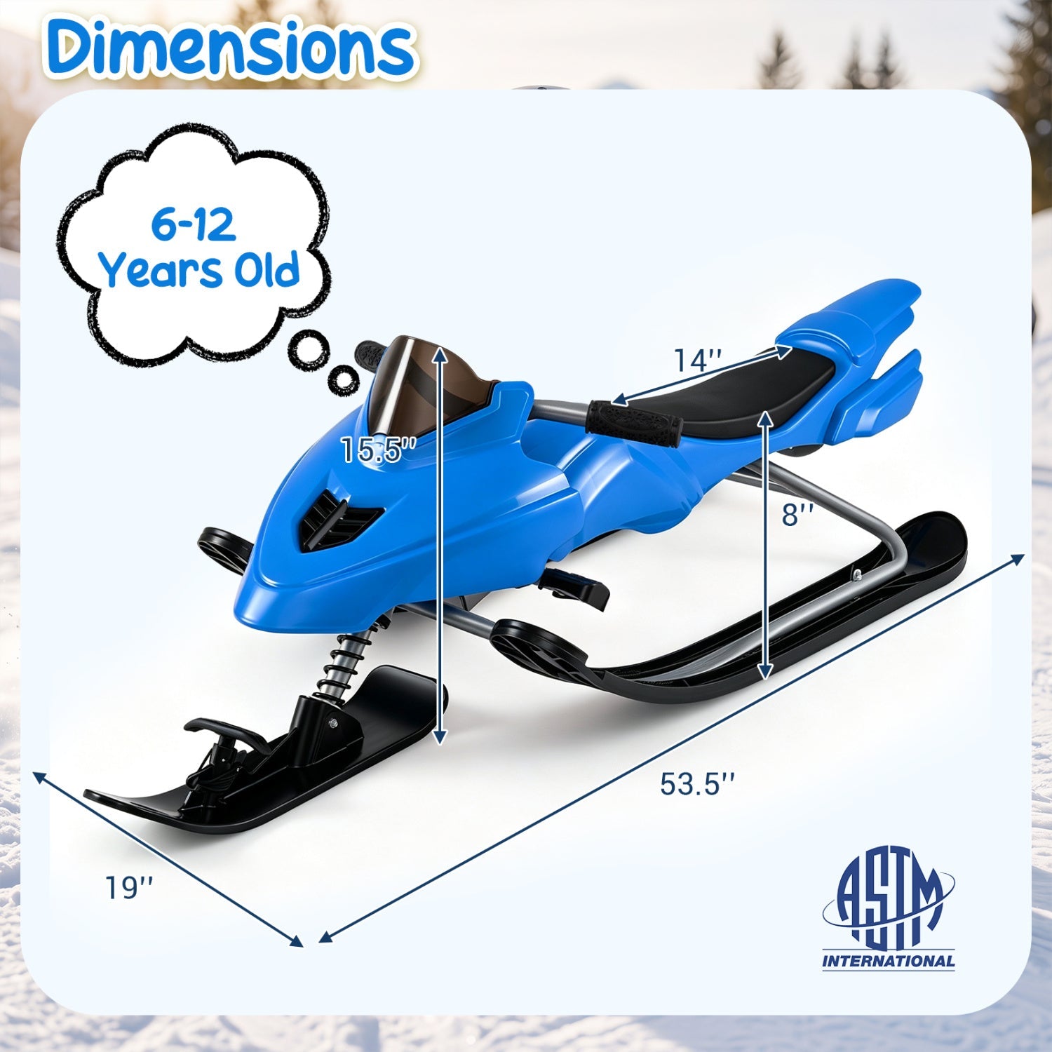 Snow Racer Sled for Kids blue with brakes and steering handle DirectDeals 6-12 years old on Tampa Home & Garden Store