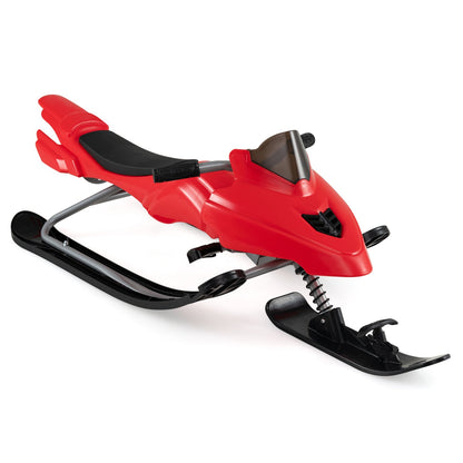 Snow Racer Sled for Kids DirectDeals; red plastic body, black seat, steering handle on Tampa Home & Garden Store