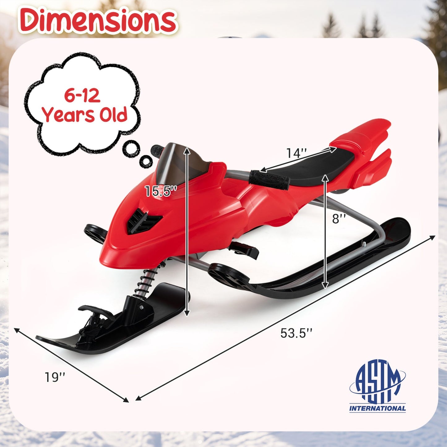 Snow Racer Sled by DirectDeals, red plastic with brakes and steering handle on Tampa Home & Garden Store