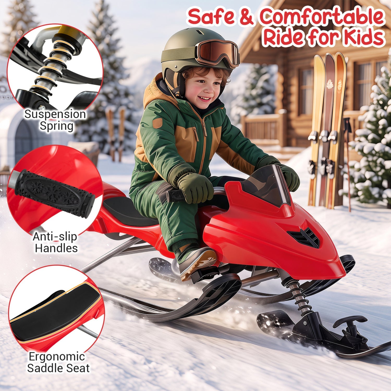 Snow racer sled red with brakes and steering handle; suspension spring and seat DirectDeals on Tampa Home & Garden Store