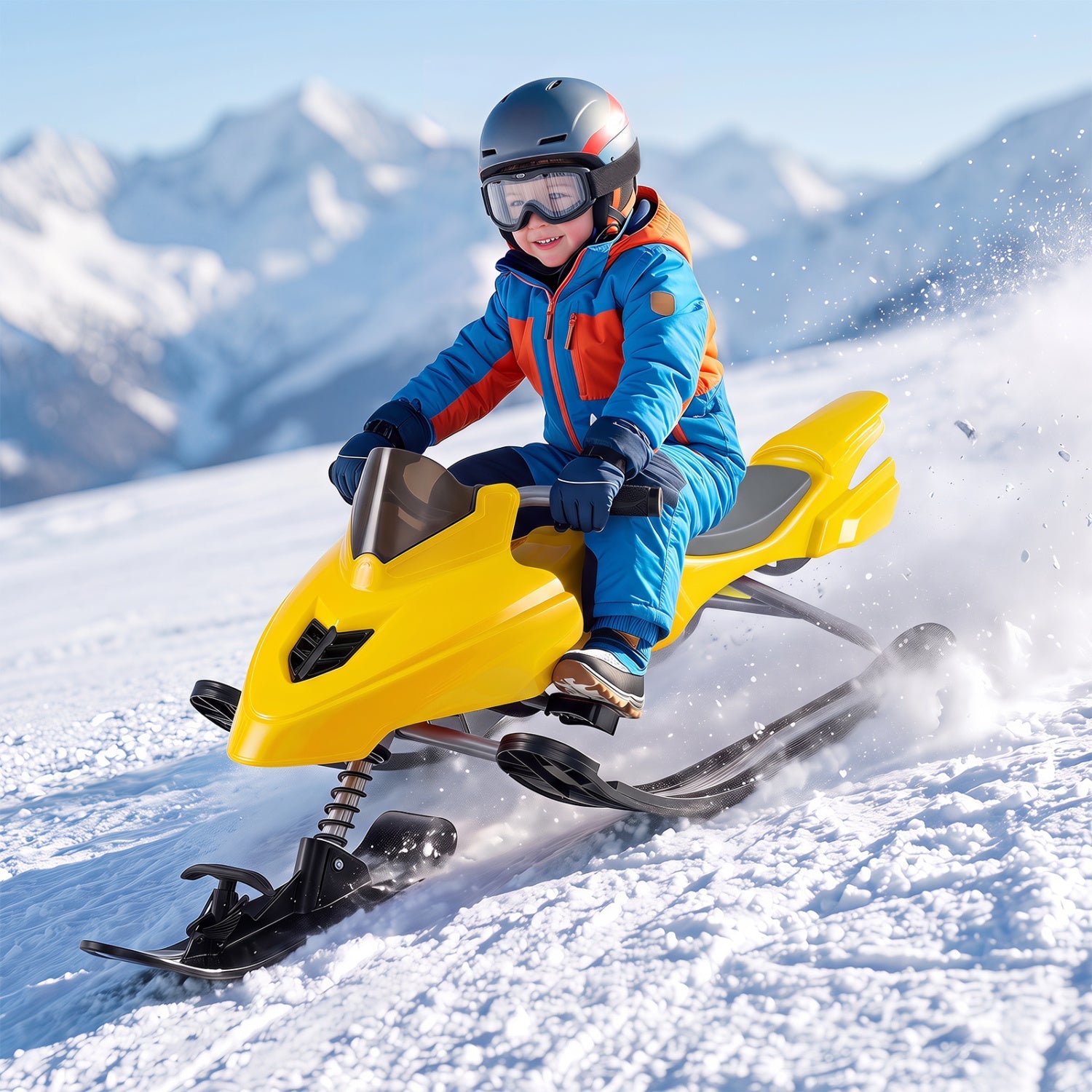 DirectDeals Snow Racer Sled for Kids, yellow with brakes and steering handle on Tampa Home & Garden Store