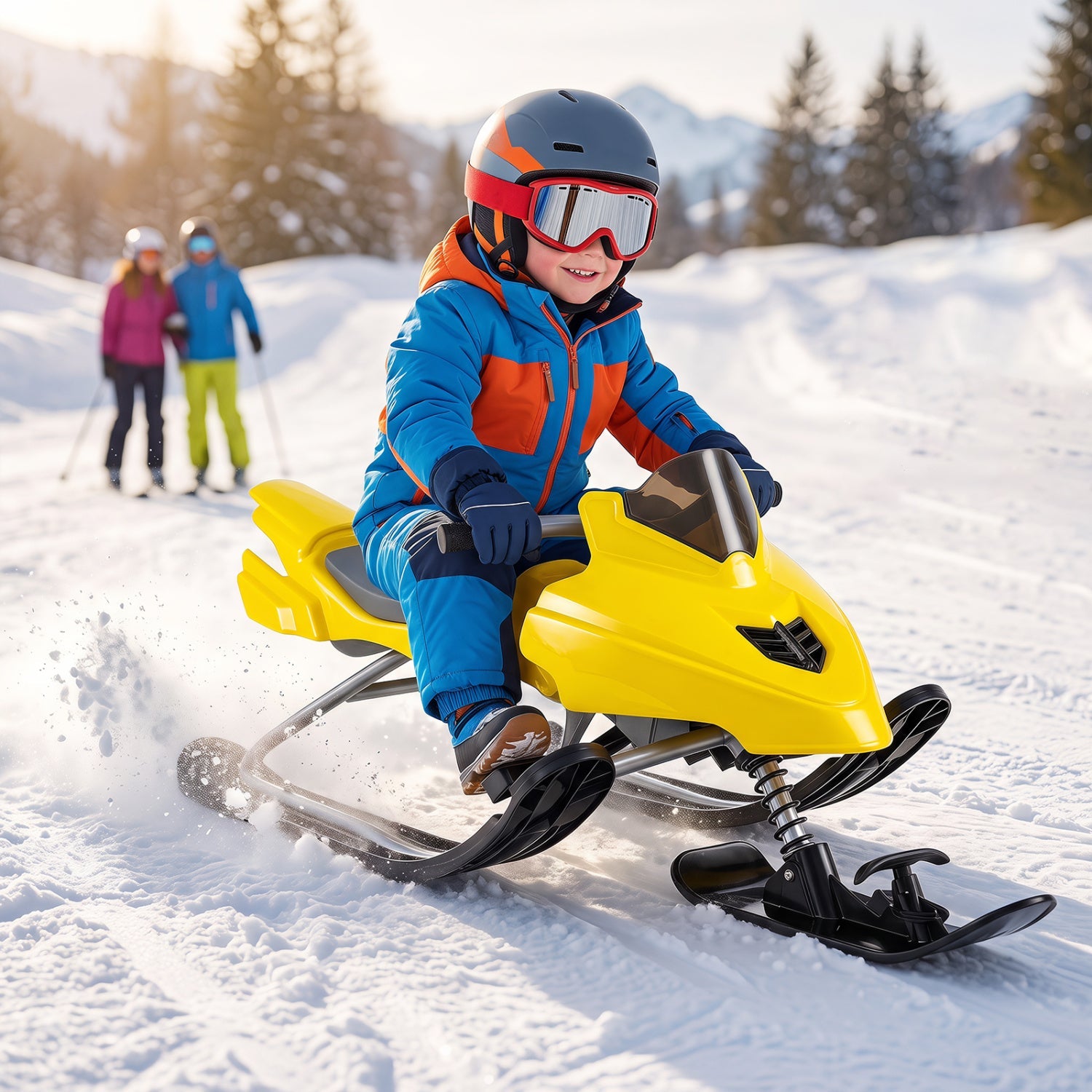 Snow Racer Sled by DirectDeals with brakes and steering handle yellow kids sled on Tampa Home & Garden Store