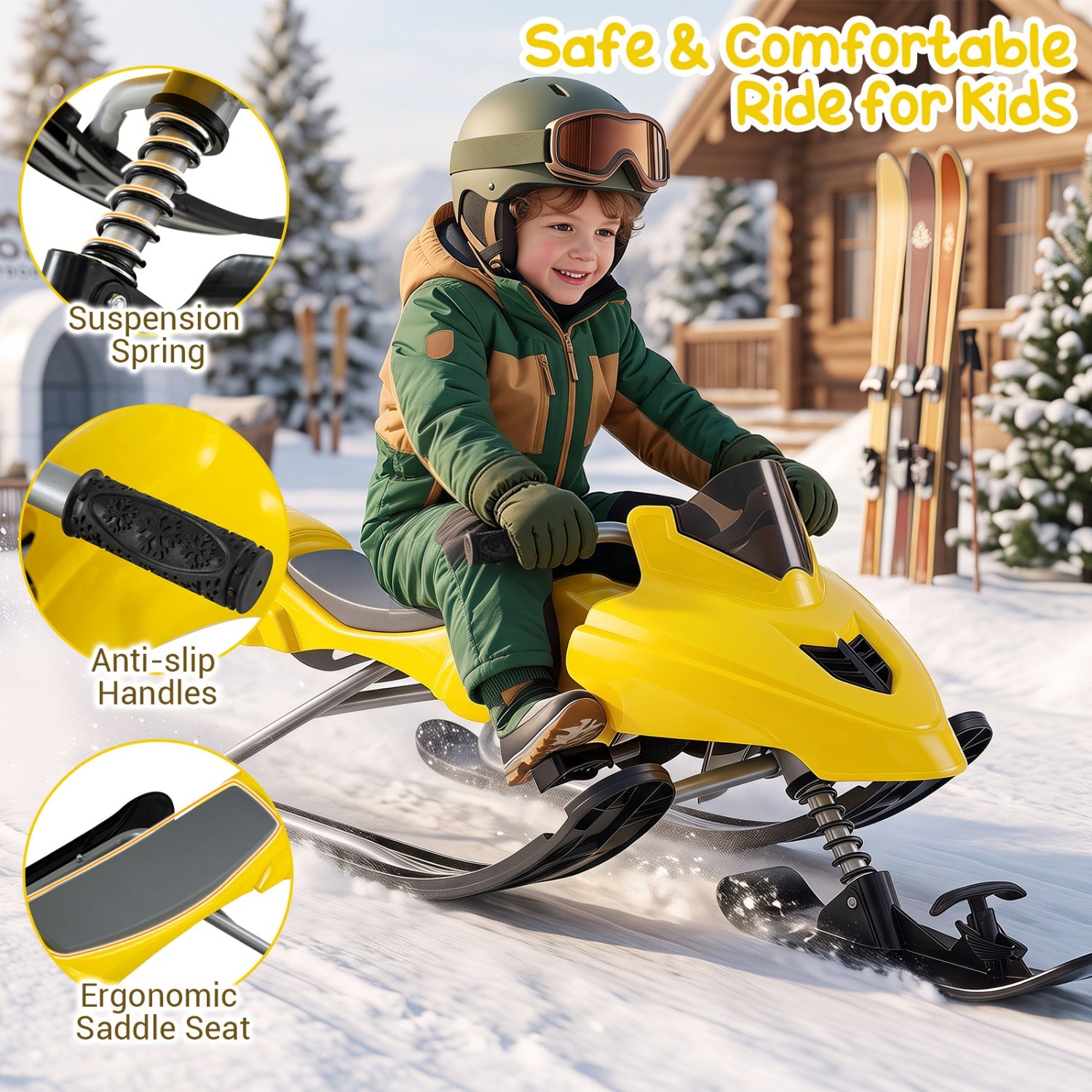 Snow Racer Sled for Kids by DirectDeals; yellow with suspension spring on Tampa Home & Garden Store