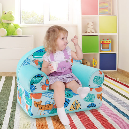 Kids Armchair with Plush Velvet Cover and Soft Sponge Filling-Blue - Tampa Home & Garden Store