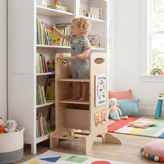 Kids Standing Tower with Detachable Chalkboard and Montessori Games for 3+ Years Old - Tampa Home & Garden Store