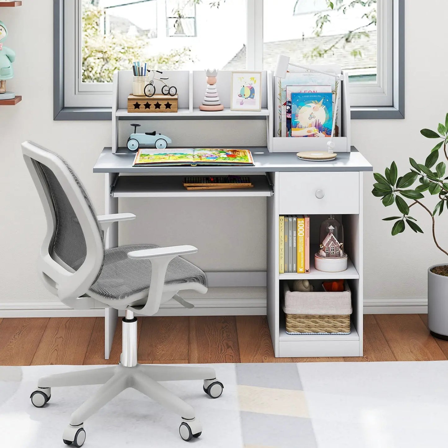 Kids Study Desk with Hutch and Shelves Drawer