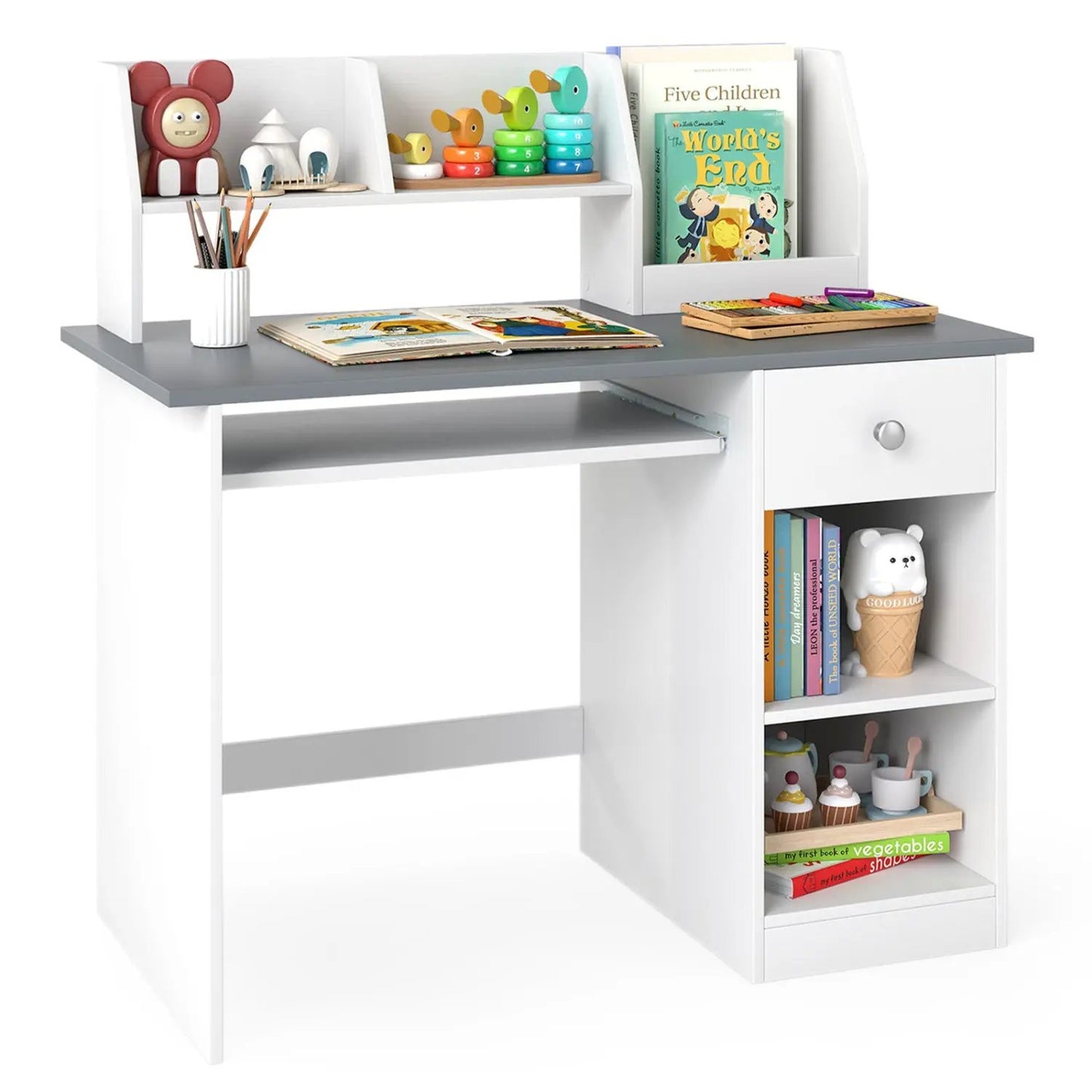 Kids Study Desk with Hutch and Shelves Drawer
