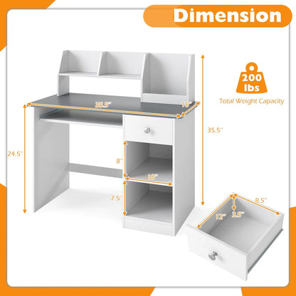 Kids Study Desk with Hutch and Shelves Drawer