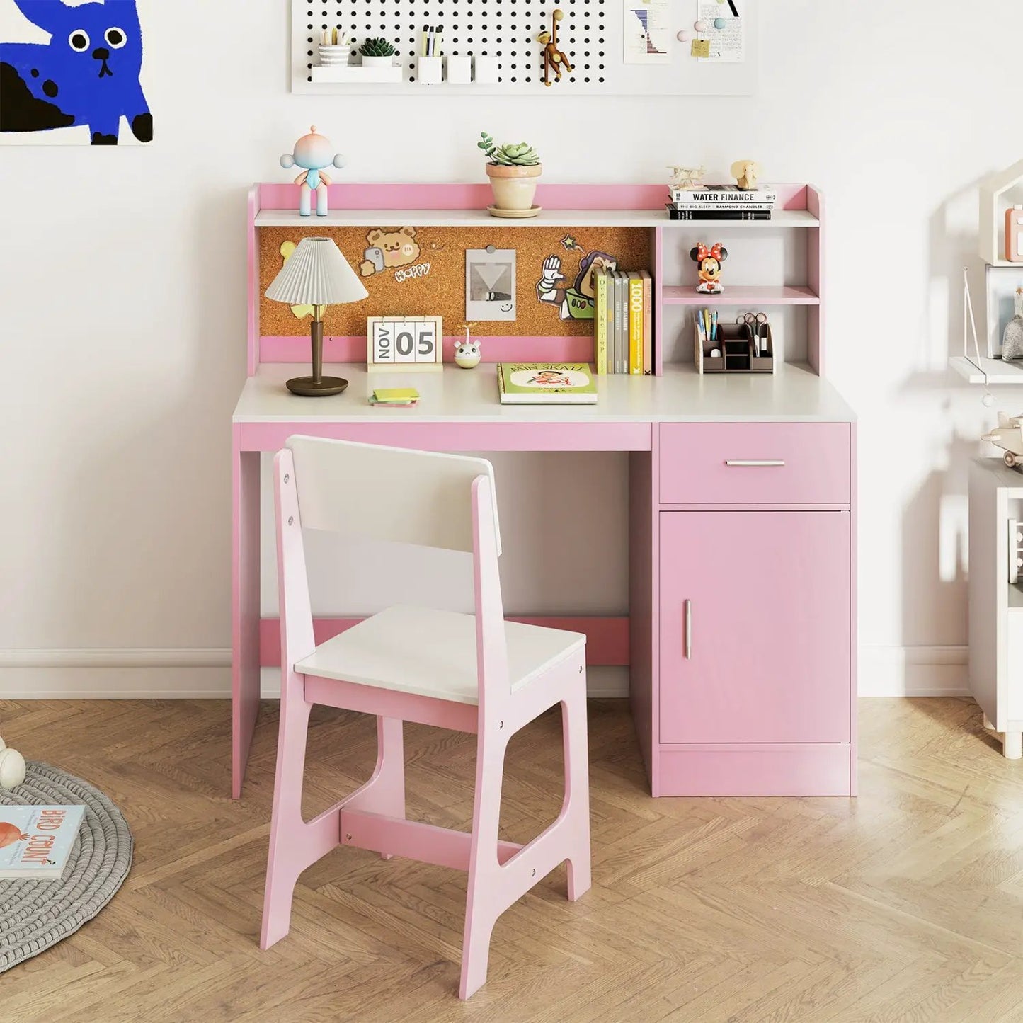 Kids Study Desk and Chair Set With Bulletin Board