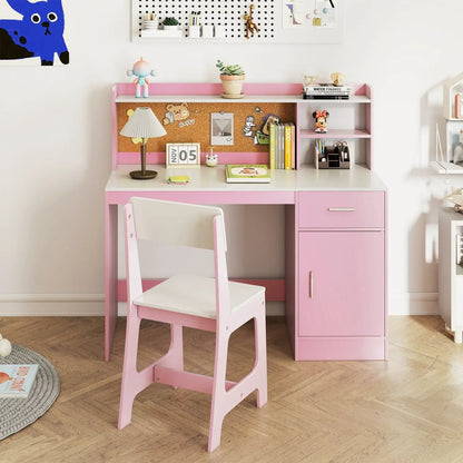 Kids Study Desk and Chair Set With Bulletin Board