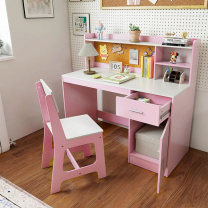 Kids Study Desk and Chair Set With Bulletin Board