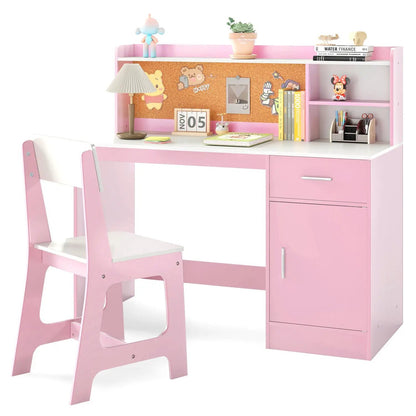 Kids Study Desk and Chair Set With Bulletin Board