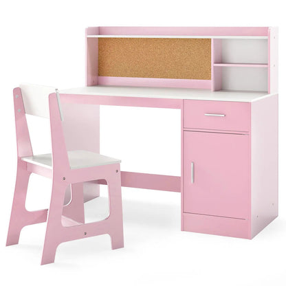 Kids Study Desk and Chair Set With Bulletin Board