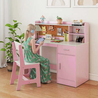 Kids Study Desk and Chair Set With Bulletin Board