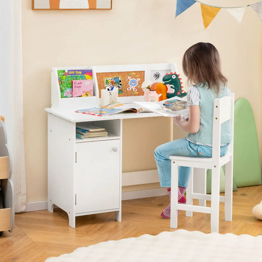 DirectDeals Kids Study Desk and Chair Set with Storage Cabinet in white, kid-sized desk on Tampa Home & Garden Store