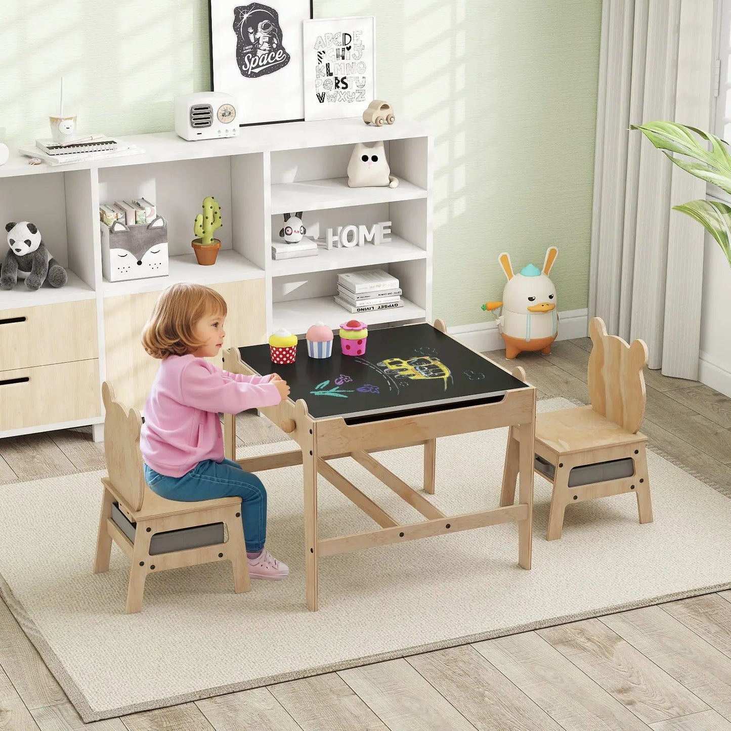 Kids Table and Chair Set Reversible Whiteboard