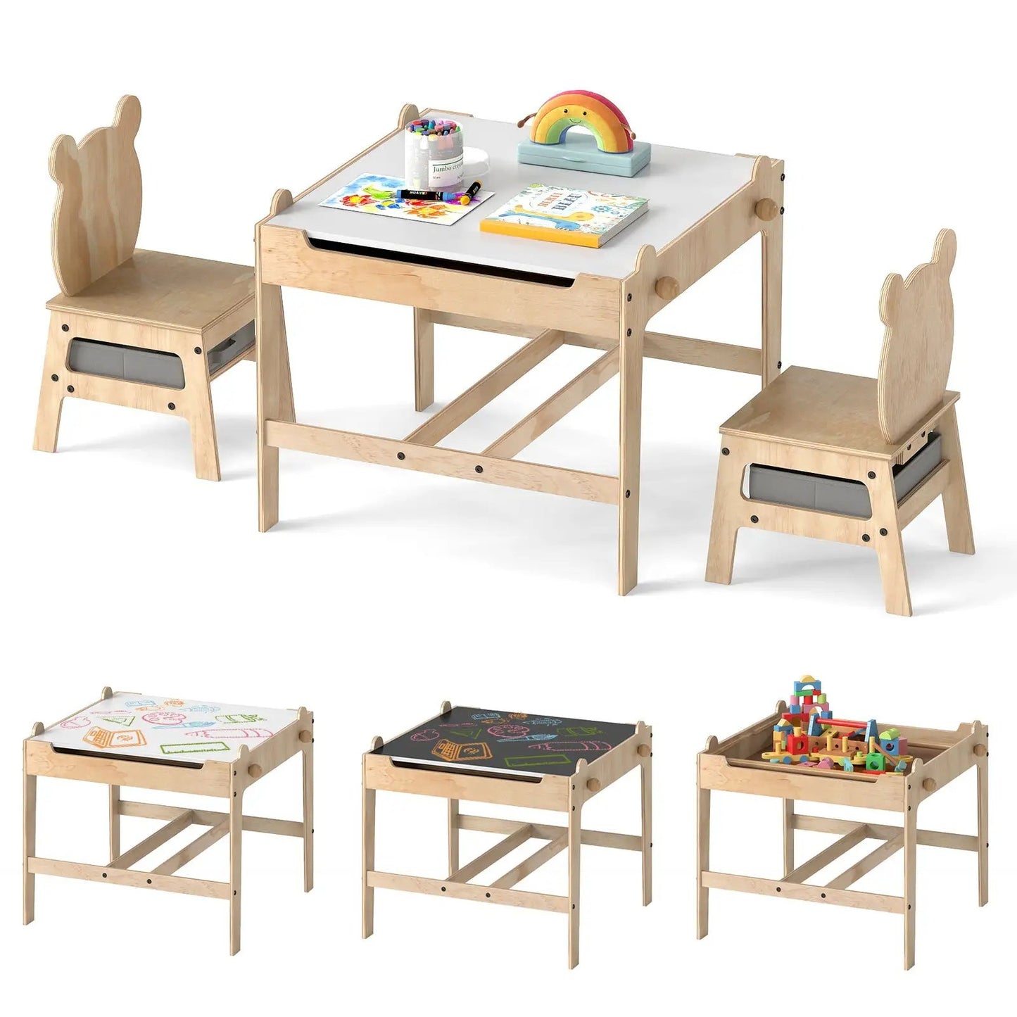 Kids Table and Chair Set Reversible Whiteboard
