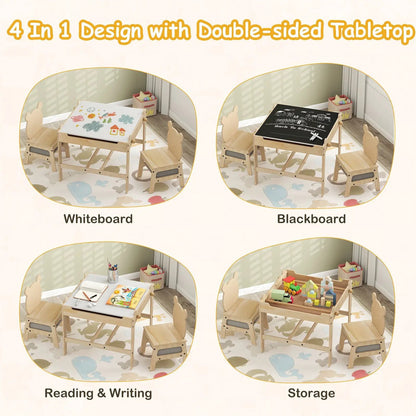 Kids Table and Chair Set Reversible Whiteboard