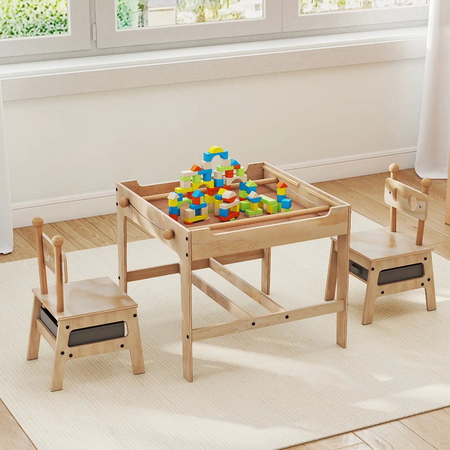 Kids Table and Chair Set Reversible Whiteboard