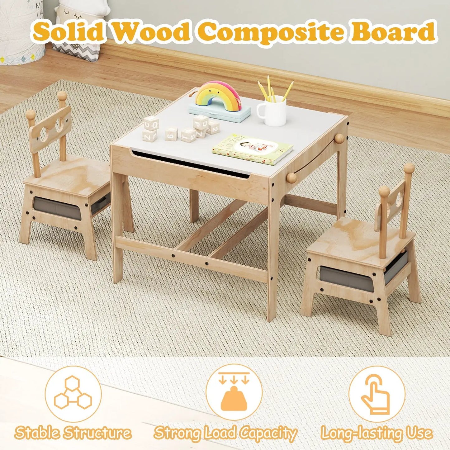 Kids Table and Chair Set Reversible Whiteboard